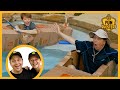 Giant box fort boat in pool aaron  lb build epic cardboard boats with snake adventure