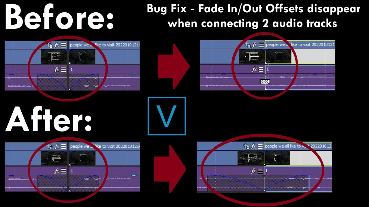 Sony Vegas Pro Bug Fix Fade In/Out Offsets disappear when connecting