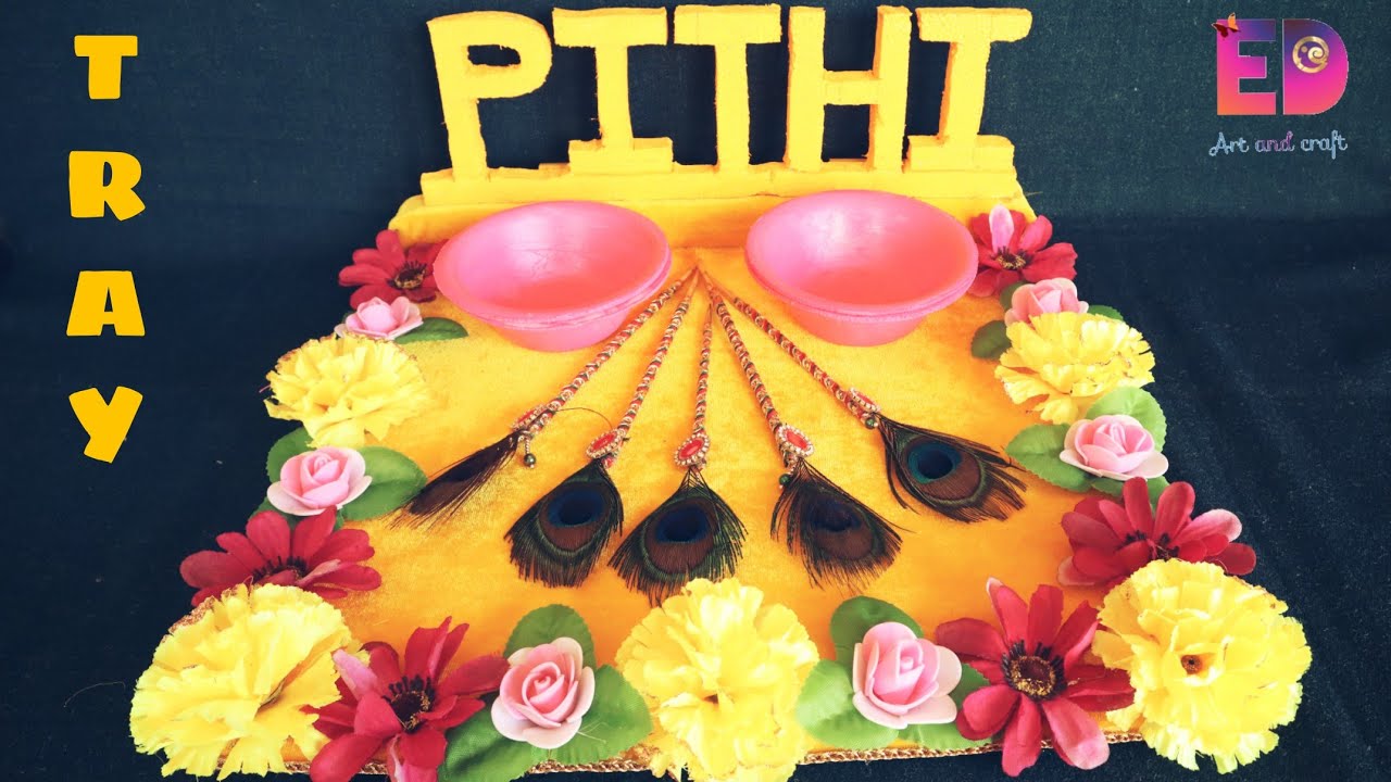 DIY Wedding Haldi Plate Dercoration Idea How to make haldi thali Beautiful Pithi Tray Decor