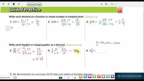 Grade 6, course 1, chapter 2, Lesson 1, part 2, decimals and fractions