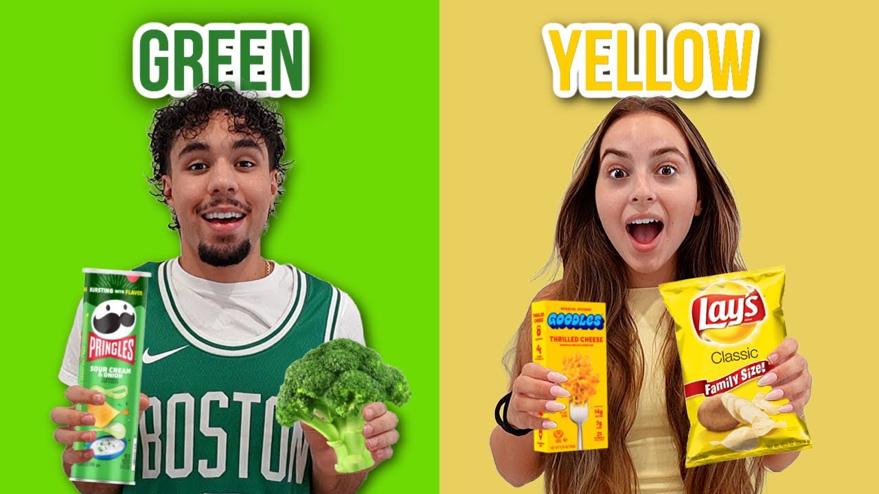 EATING ONLY ONE COLOR FOOD FOR 24 HOURS!! (GREEN VS YELLOW)