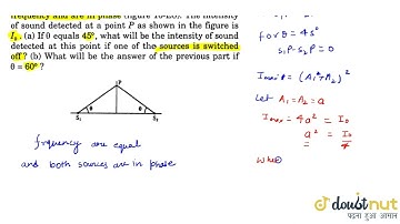 Two sources of sound S_1 and S_2 vibrate at same frequency and are in phase. The intensity of so...