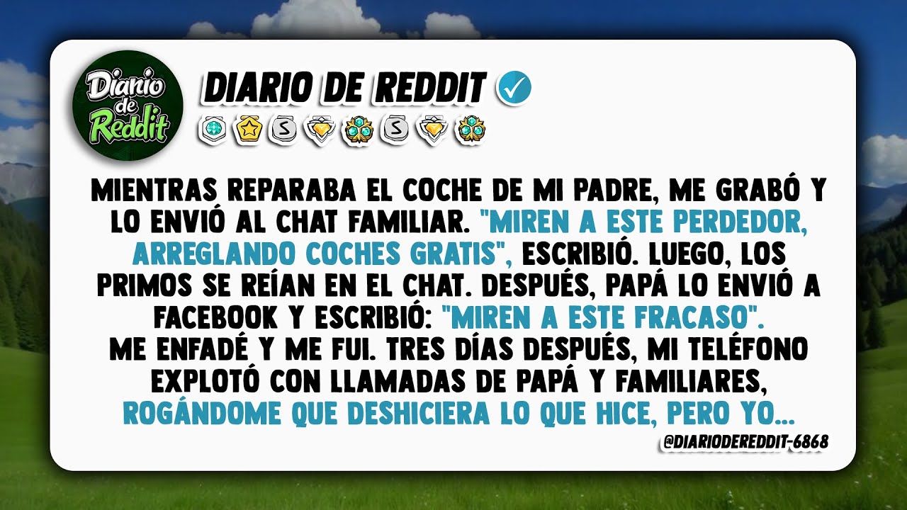 En plena faena mecánica con el coche de mi viejo, ¡zas! Me graba y lo manda al grupo familiar