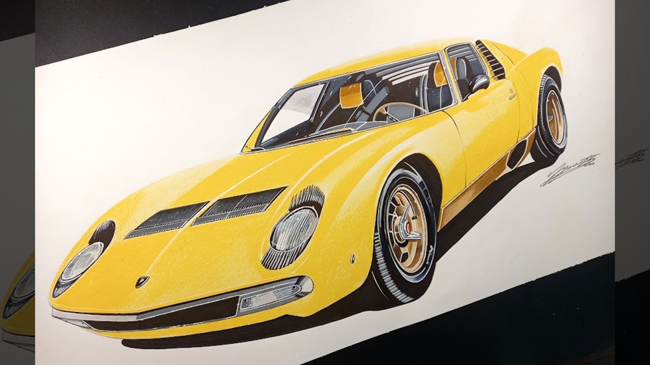 1968 Lamborghini Miura | CLASSIC CAR DRAWINGS - YouTube