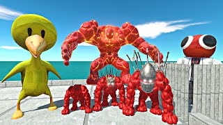 Rainbow Friends Yellow Rescue Red and Lava Golem Evolution Fight - Animal Revolt Battle Simulator