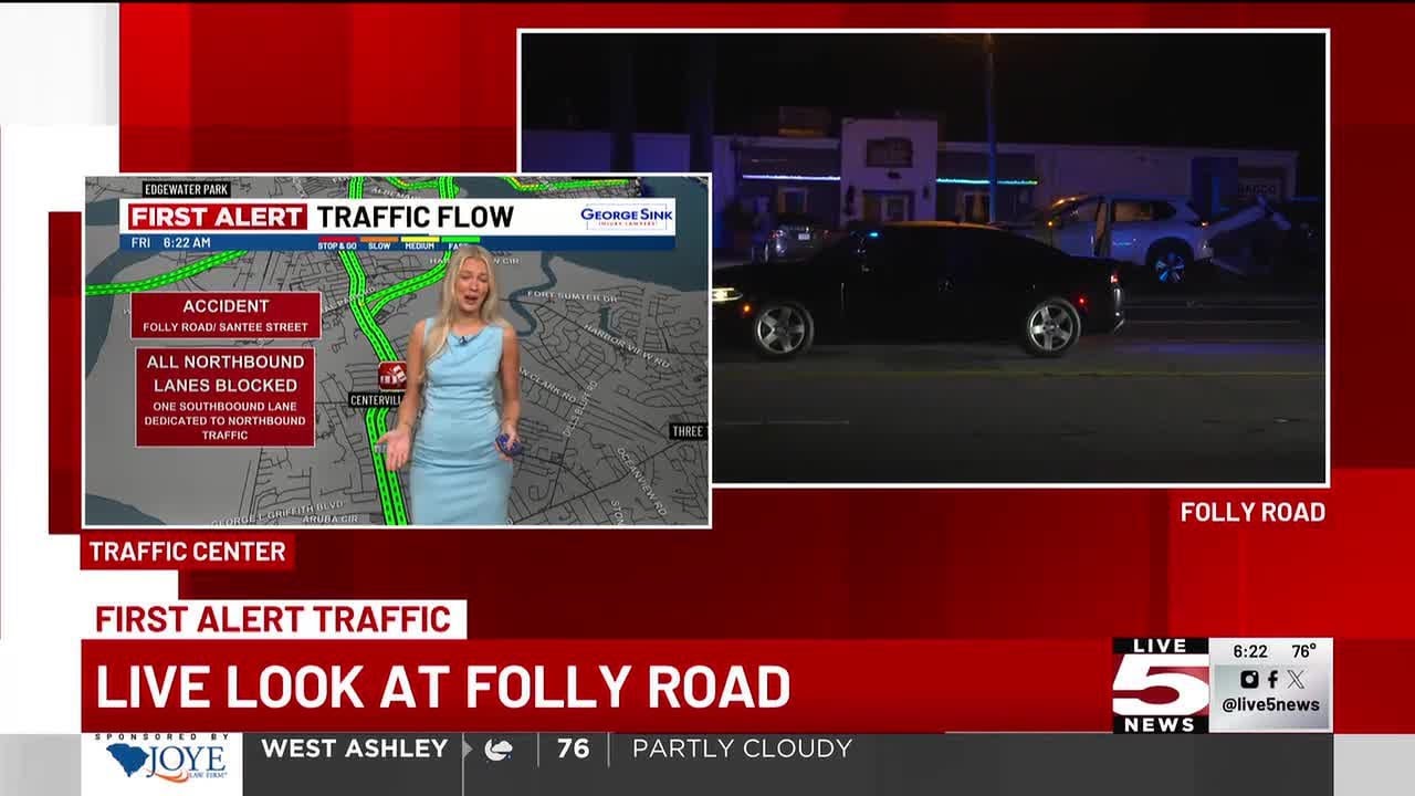VIDEO: Early-morning James Island crash blocks multiple lanes - YouTube
