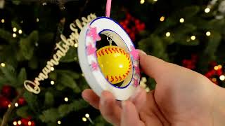 Ornaments by Elves: Personalized Baseball with Pink Stars Ornament OBE-OR1825