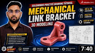 SolidWorks Practice Drawing Tutorial | Mechanical Link Bracket 3D Modeling