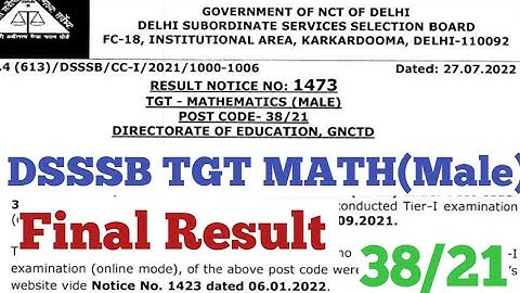 DSSSB TGT math male final result post code 38/21