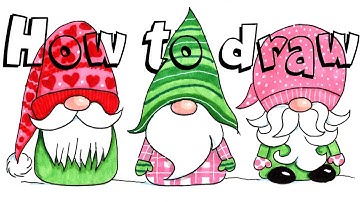 HOW TO DRAW CHRISTMAS GNOMES Step by Step Drawing Tutorial for Kids. Guided Christmas Drawing