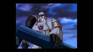 Transformers G1: Megatron throws a big metal pipe at some oil rig workers