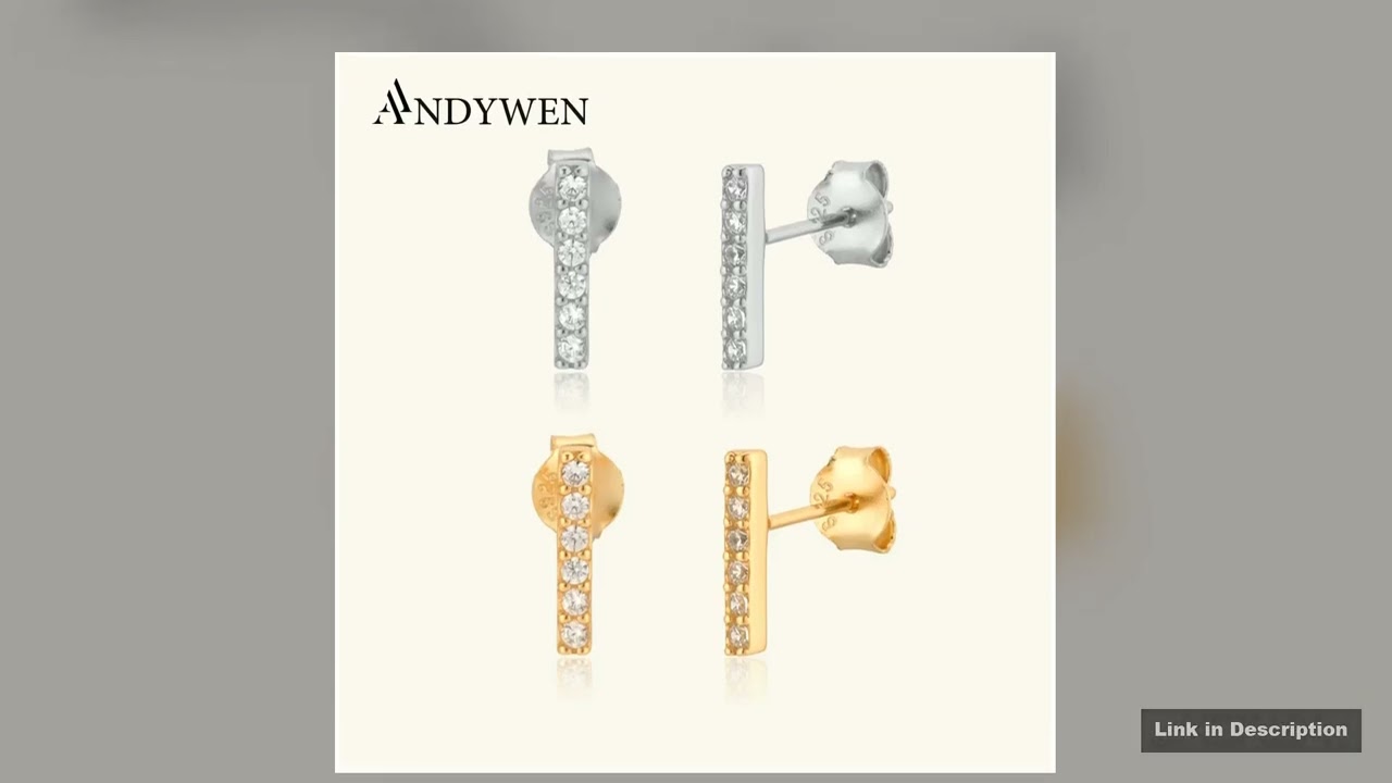 ANDYWEN 925 Sterling Silver Line Zircon Stud Earring Piercing Rock Puck Fashion Fine Jewelry For
