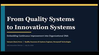 From Quality Systems to Innovation Systems Embedding Continuous Improvement into Organizational DNA