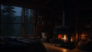 Gentle Rain & Crackling Fireplace for a Peaceful Night. Tranquil Cabin Getaway | Rain Cabin Ambience