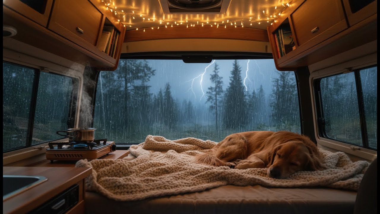 TRAPPED in a VIOLENT Rain Storm Alone | Solo Female Van Life & Dog ASMR