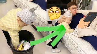 Cute Baby Feeds Dad Snacks From The Trash Can!#fatherlove#cutebaby#funny#family#munchkin #funnyvideo