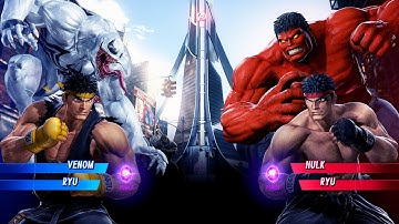 Carnage & Ryu vs Red Hulk & Ryu (Very Hard) - Marvel vs Capcom | 4K UHD Gameplay