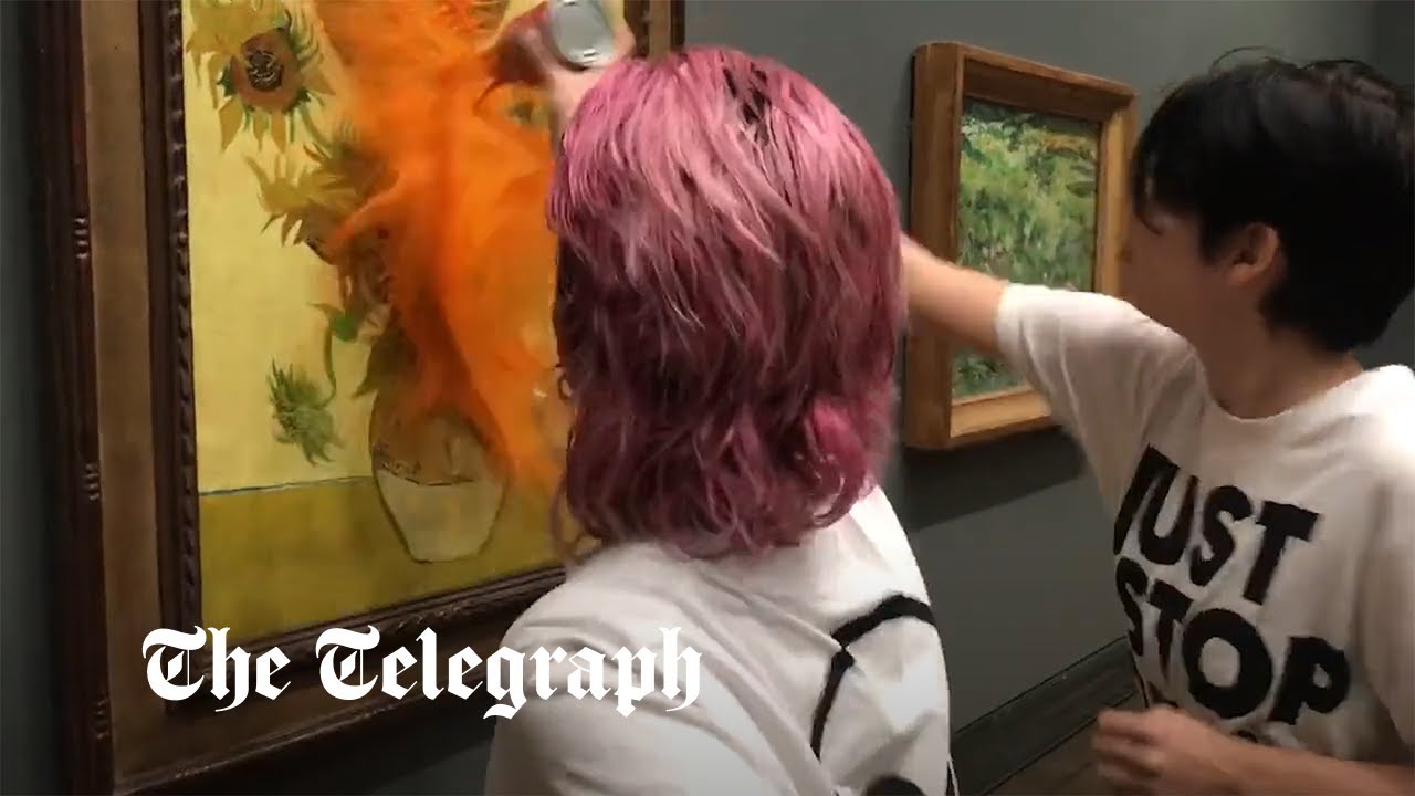 Climate protesters throw soup on Van Gogh's 'Sunflowers' painting ...