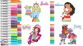 Coloring Book Compilation for Kids Barbie Disney Princess Trolls Strawberry Shortcake