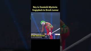 Rey U0026 Dominik Mysterio Frogsplash To Brock Lesnar reymysterio brocklesnar dominikmysterio wwe