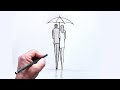 Como desenhar um casal com guarda-chuva para iniciantes