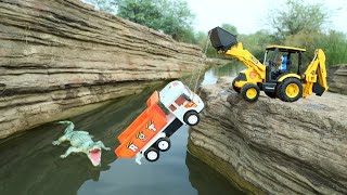 Truck Heavy Loaded Mud Accident River Pulling Out JCB | Mini Tractor | CS Toy