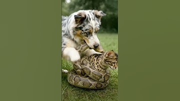 A Puppy Rescuing a Kitten from Python Attack! 🐕🐱 Shepherd saved   Savannah!  #shorts #cat #dog