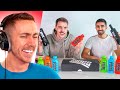 Miniminter Reacts To Vikkstar & Lazarbeam Trying EVERYTHING (XIX Vodka, Sides, Prime, MrBeast Bar)