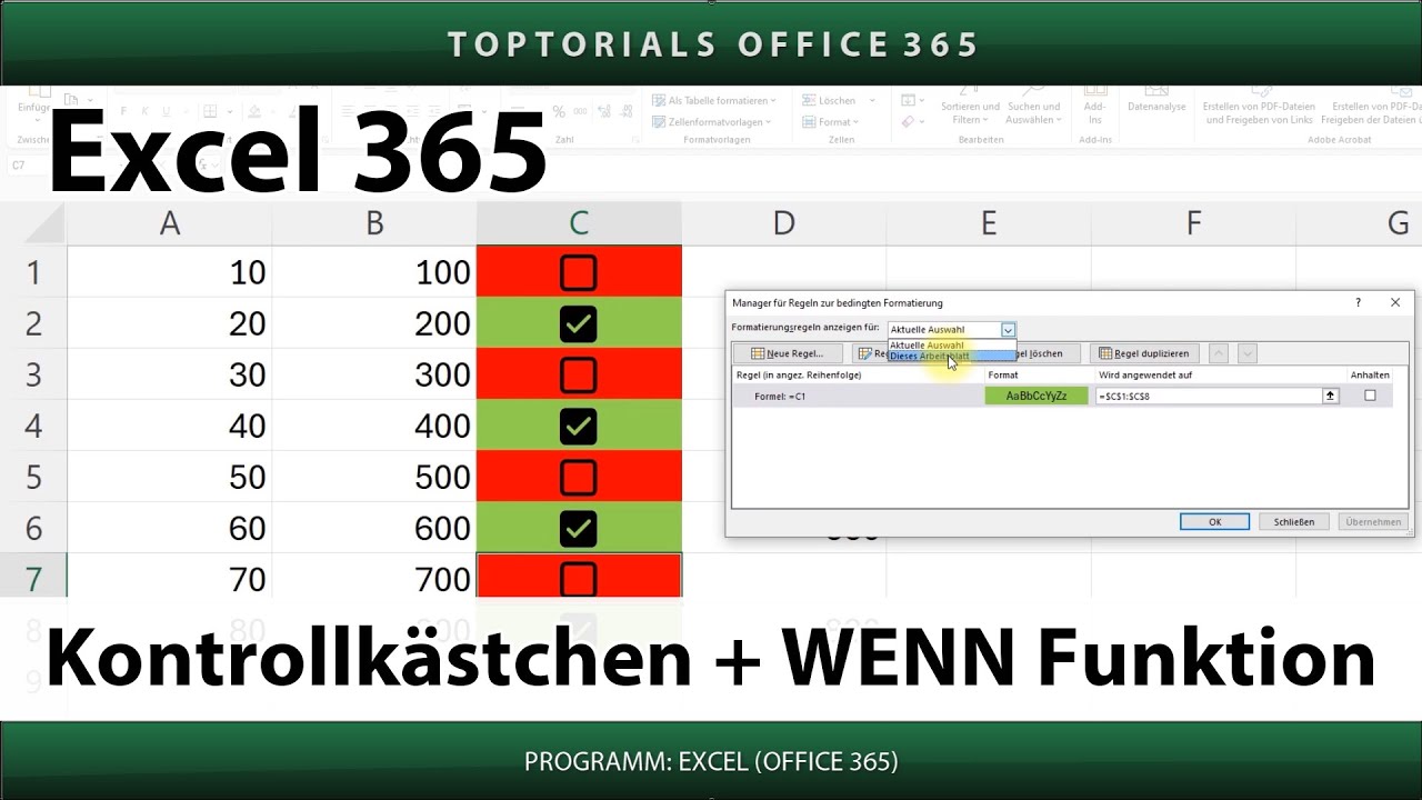 Kontrollk stchen WENN Funktion Bedingte Formatierung Excel 365 Kontrollk stchen wenn funktion bedingte formatierung excel 365