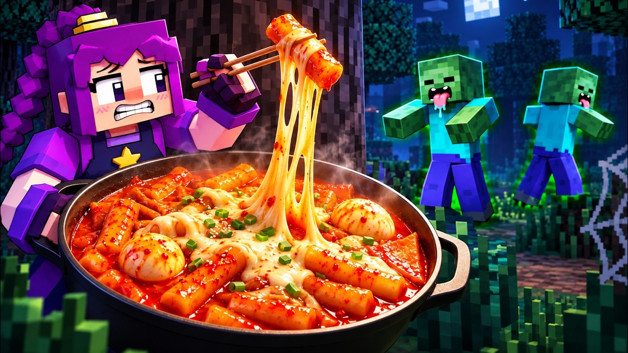LILY LOVEBRAIDS STEVE OPENS A MYSTERY CHEST... THEN COOKS CHEESY TTEOKBOKKI! | Minecraft Style ASMR