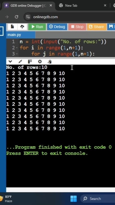 Python pattern program #coding #python #1million #2 - YouTube