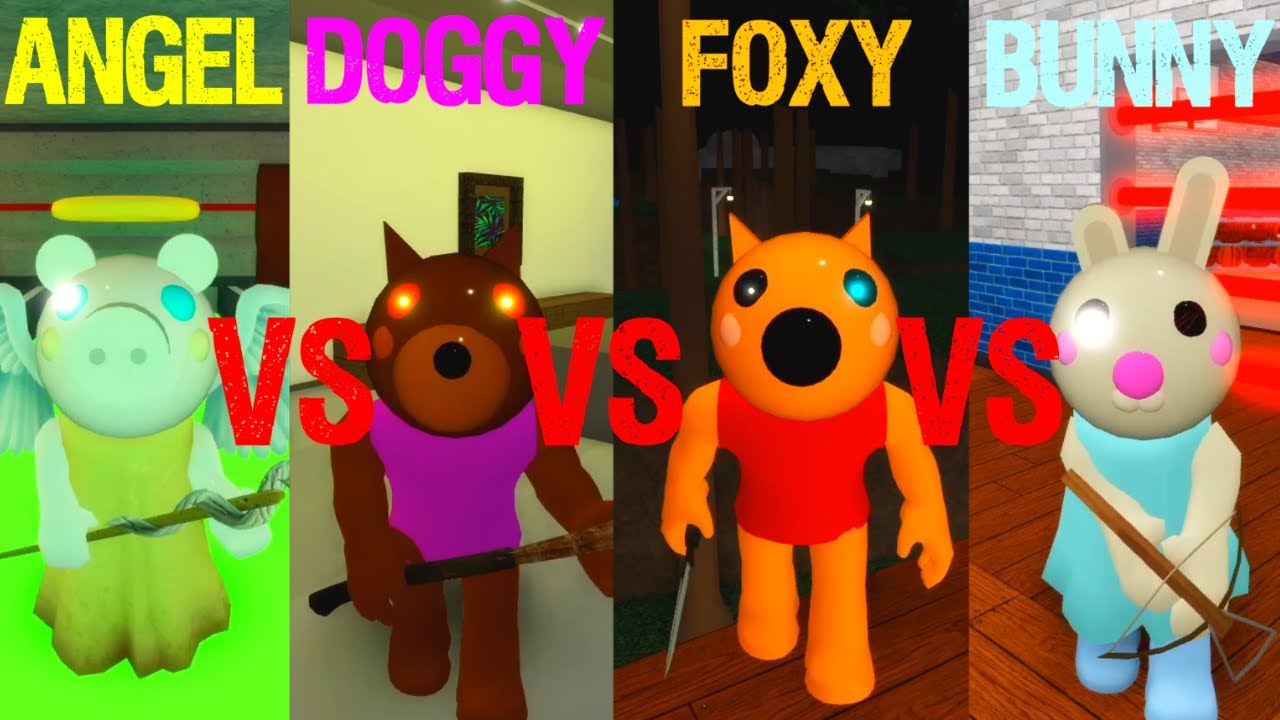 Angel Vs Doggy Vs Foxy Vs Bunny Roblox Piggy 로블록스 피기 엔젤 Vs - como escapar de la estacion de piggy en roblox chapter 2 youtube