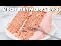 Moist strawberry layer cake with homemade strawberry frosting