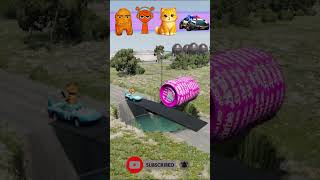 🔥KFC Nugget Meme, Sprunki, Cat, Police Tesla, Cars🚗VS Barbiev Bollard BeamNG🚗🎮 Shorts!🔥