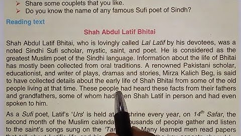 Shah Abdul Latif Bhittai | Chapter 2 | 9th class English | Sindh board