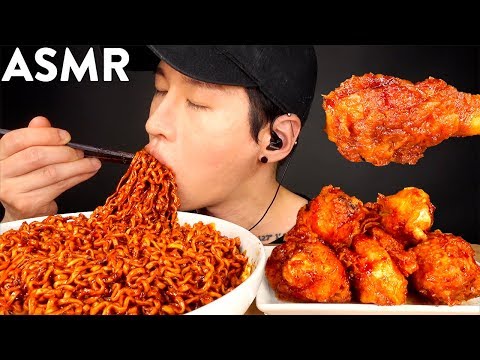 ASMR BLACK BEAN FIRE NOODLES & BBQ CHICKEN MUKBANG (No Talking) EATING SOUNDS | Zach Choi ASMR