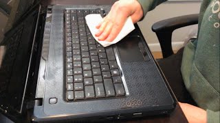 ASMR wiping & cleaning a dirty laptop with diluted alcohol spray (no talking)