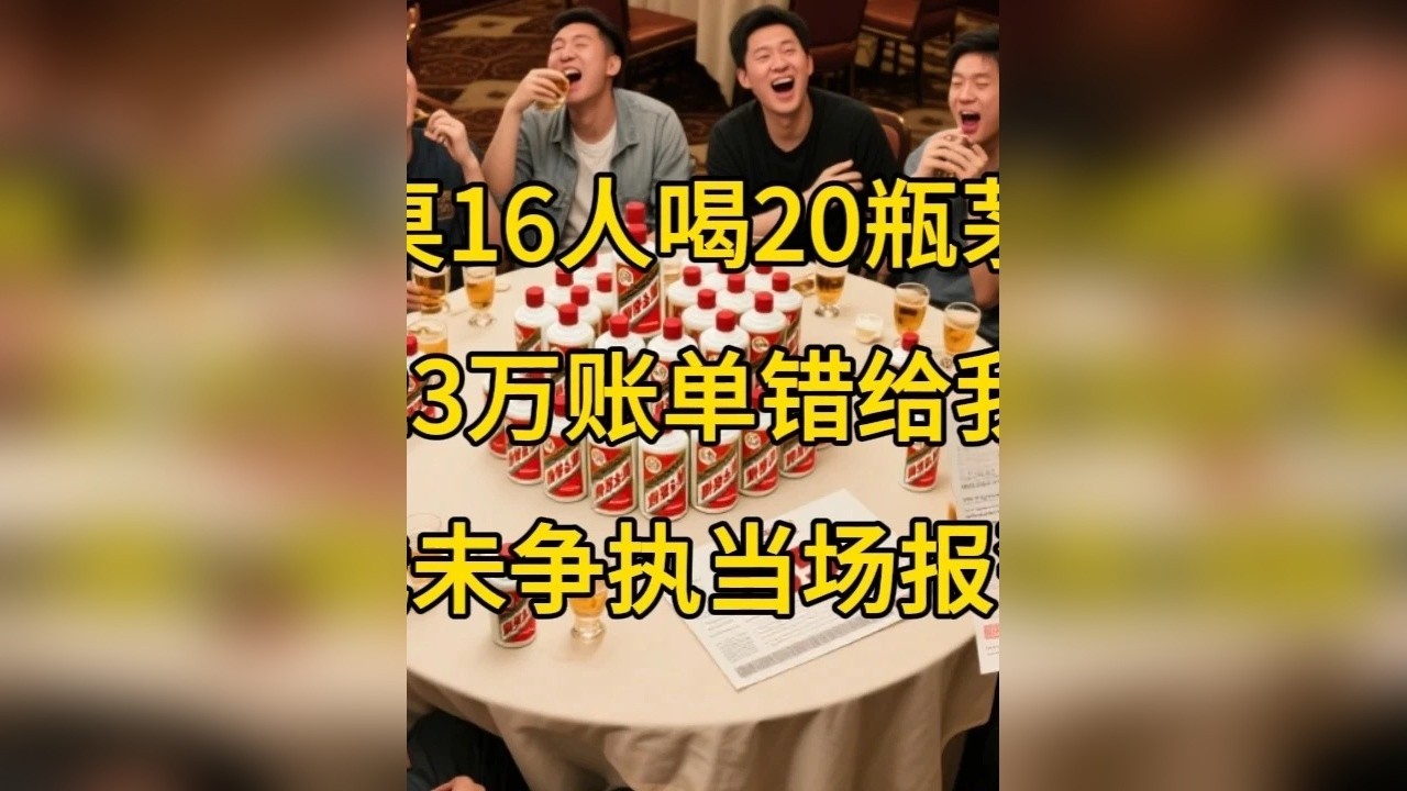 邻桌16人喝20瓶茅台，23万账单错给我，我未争执当场报警