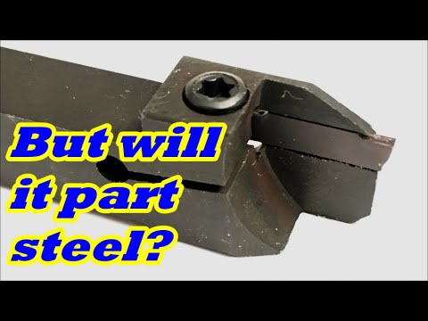 Parting steel with $25 eBay parting tool. Small cnc lathe