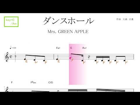 ダンスホール（Mrs. GREEN APPLE）『めざまし8』テーマ key=C/Am ／ドレミで歌う楽譜【コード付き】