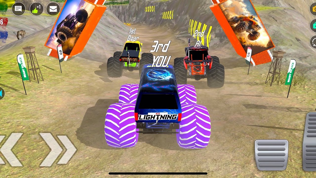 Monster Jam Fire & Ice WATER SLIDE RACE (ft.hotWheels Monster Trucks BIG RIG)