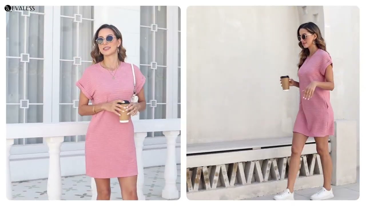 EVALESS Womens Summer Dresses Fashion 2025 Short Sleeve Mini Dress ( 18$ - 20$) Link in description