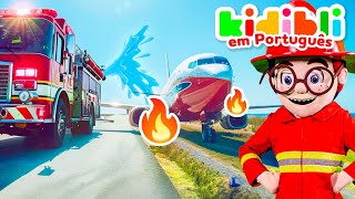 As crianças ajudam a apagar um incêndio em um avião | As crianças fingem brincar! ⛑ Kidibli