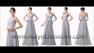 Uzun Abiye Elbise Askılı Gri