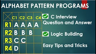 Alphabet Pattern Printing in C in Hindi | C Interview Questions and Answers Update
