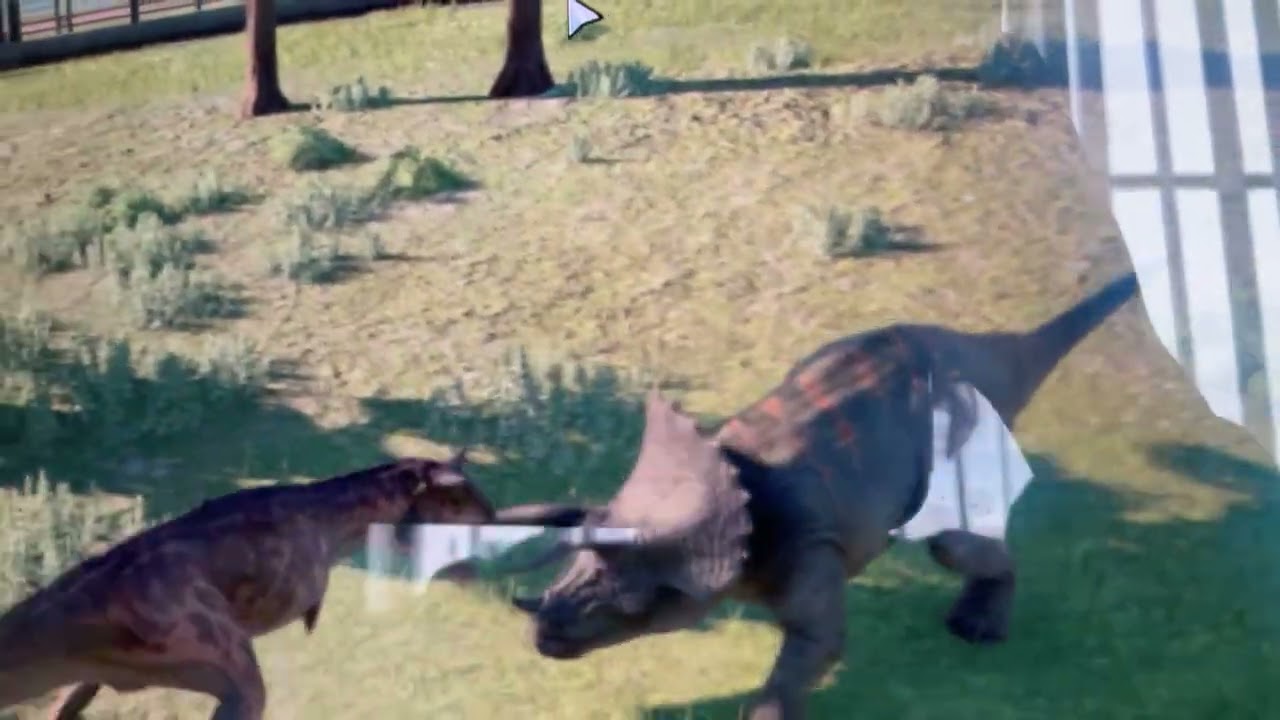 Carnotaurus vs triceratops fighting (Jurassic world evolution 2)