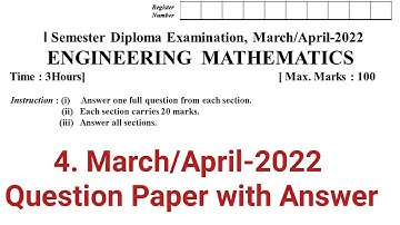 March/April-2022 Question Paper with Answer |Engineering mathematics | c 20 syllabus Diploma maths
