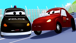 Der Streifenwagen mit dem Polizeiauto und dem Feuerwehrauto und Das Problem mit den Rennautoreifen