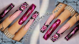dark valentines day nails | polygel tutorial | deep french tip