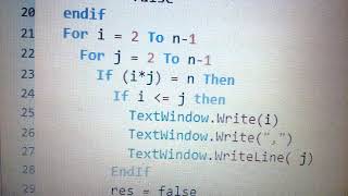 Small Basic Program to identify if a number is Prime.
